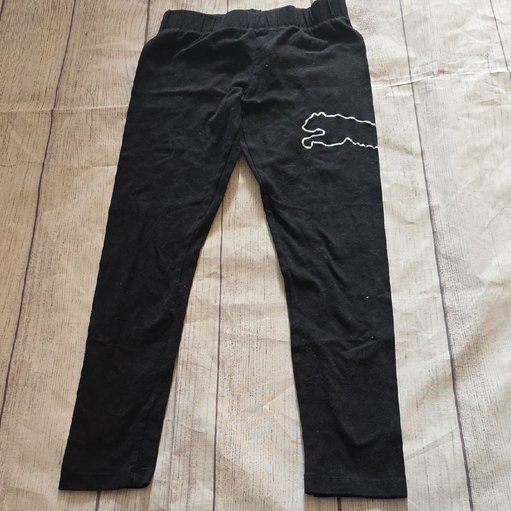Puma Kids Black Leggings with Green Detail